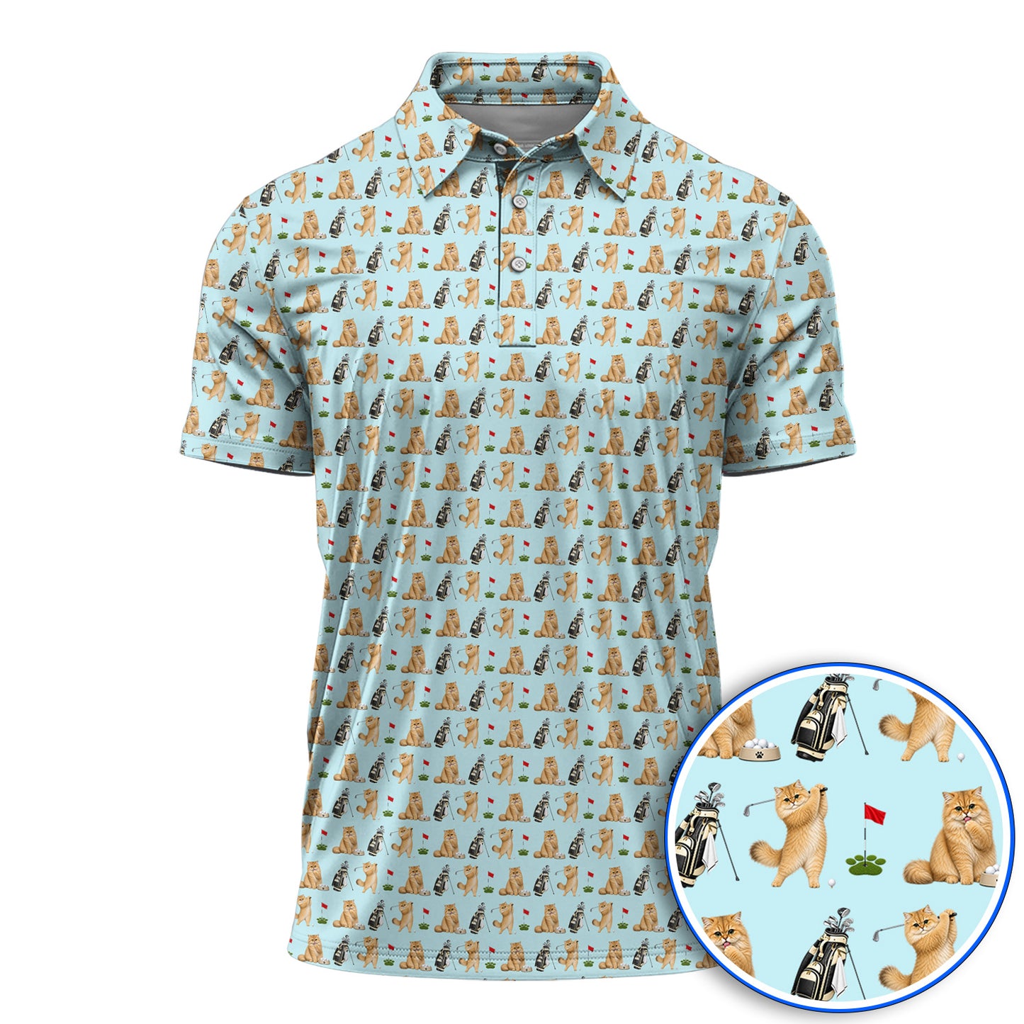 Golden British Longhair Golf Polos, Cute Golden British Longhair Pattern Golf Shirt, Golf Gift for Cat Lovers