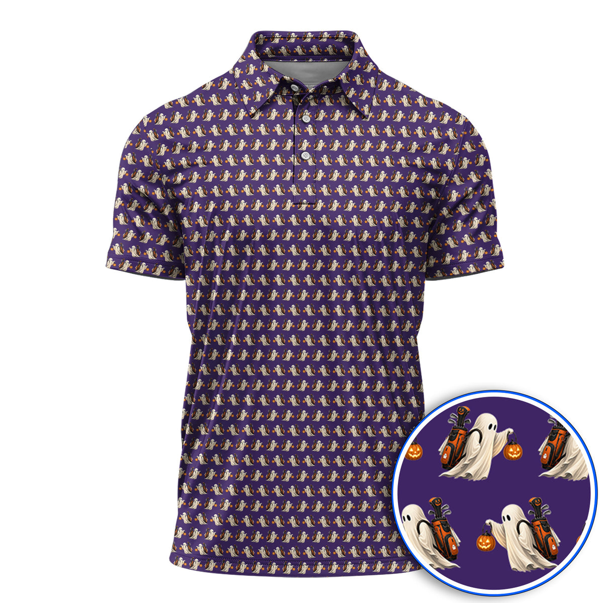 Halloween Golf Polos, Ghost Pattern Golf Shirt, Spooky Golf Gift for Golf Lovers