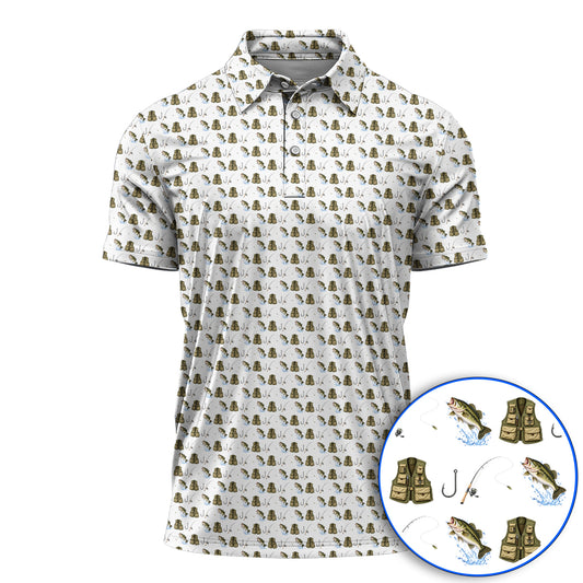 Bass Fishing Golf Polos, Largemouth Bass & Fishing Gear Pattern Golf Shirt , Crazy Golf Gift For Golfers