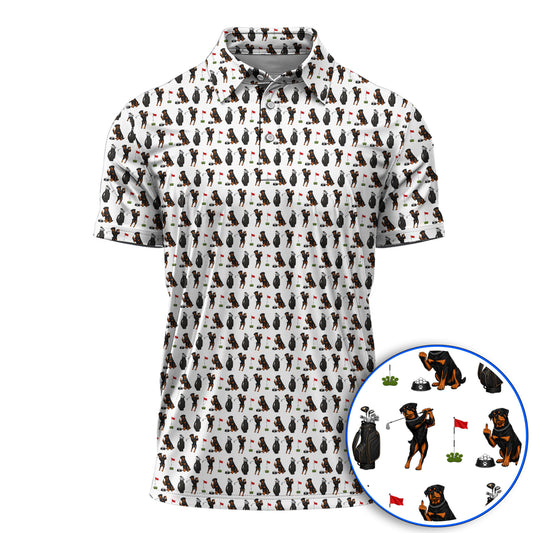 Funny Rottweiler Golf Polos, Rottweiler Pattern Golf Polos, Dog Dad Golf Shirt