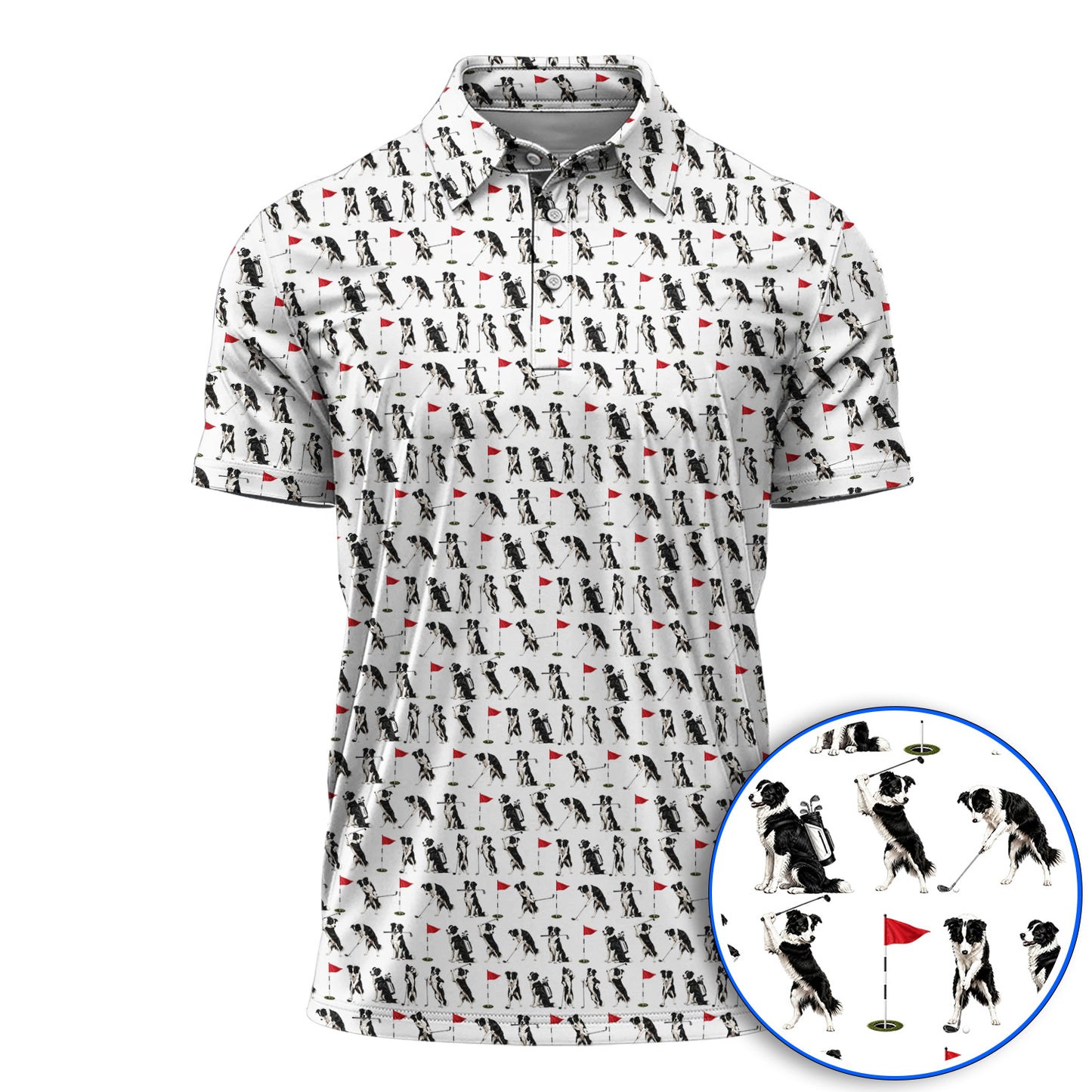 Border Collie Golf Polos, Border Collie Pattern Golf Shirt for Golfer, Funny Golf GIft For Golfer