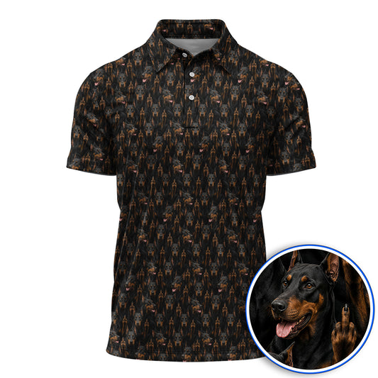 Doberman Golf Polos, Funny Doberman Pattern Golf Shirt, Golf Gift For Golfer