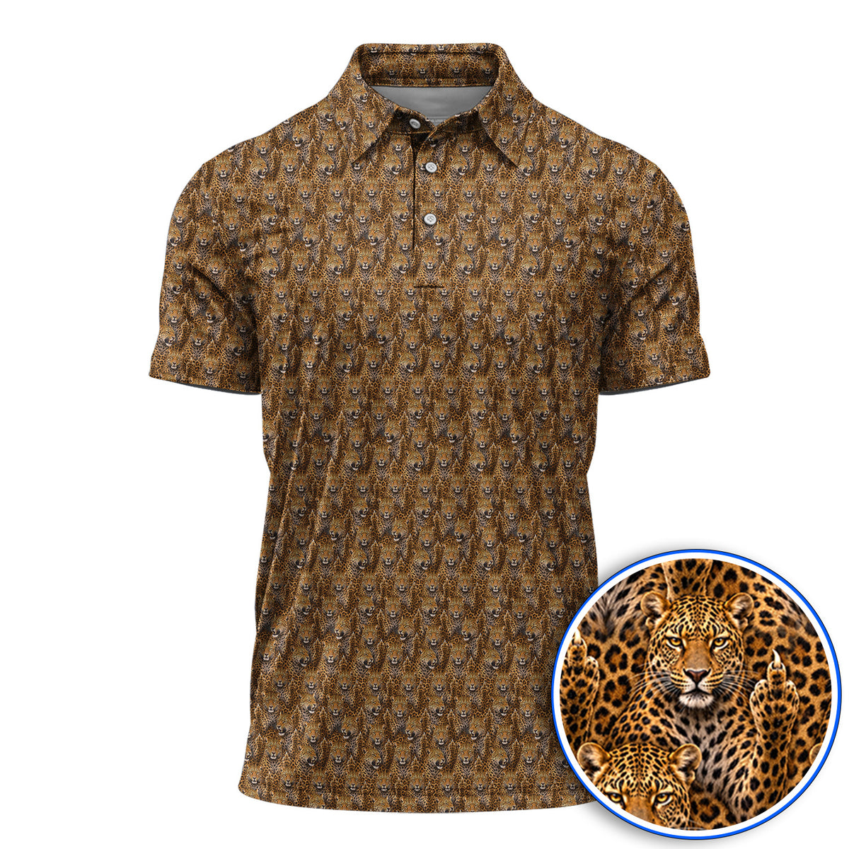 Funny Leopard Golf Shirt, Bold Leopard Pattern Golf Polos, Wild Safari Gift For Golf Lovers