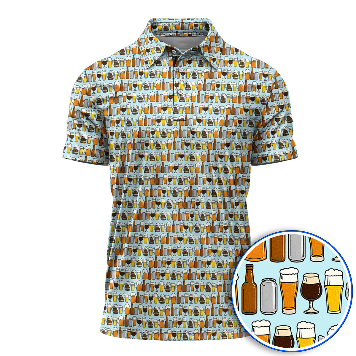 Beer Pattern Golf Polos, Funny Beer Lover Golf Shirt, Golf Gift For Beer Lovers
