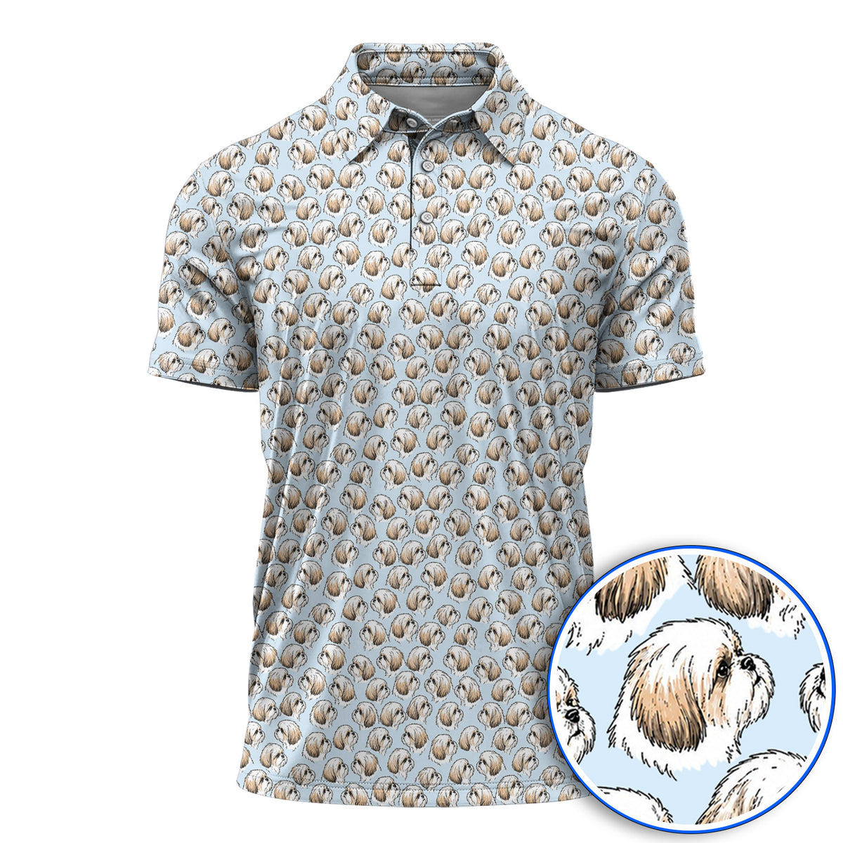 Shih Tzu Golf Shirt, Cute Shih Tzu Pattern Golf Polos, Crazy Golf Gift For Dog Lover