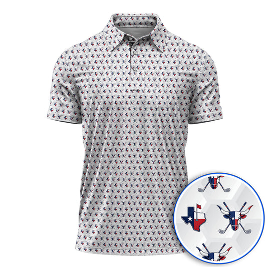 Texas Longhorn Golf Polos, Texas Flag Golf Pattern Shirt, Western Longhorn Golf Gift For Golfer