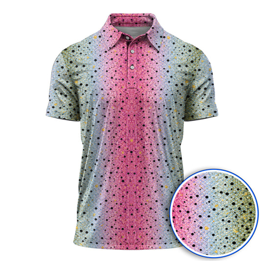 Crazy Rainbow Trout Skin Pattern Golf Polos, Pink Blue Fish Scale Golf Shirt, Golf Gift For Golfers