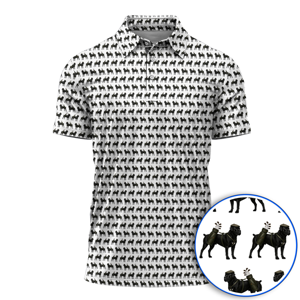 Cane Corso Pattern Golf Polos, Black Cane Corso Golf Shirt for Dog Lovers, Crazy Golf Gift for Golfers