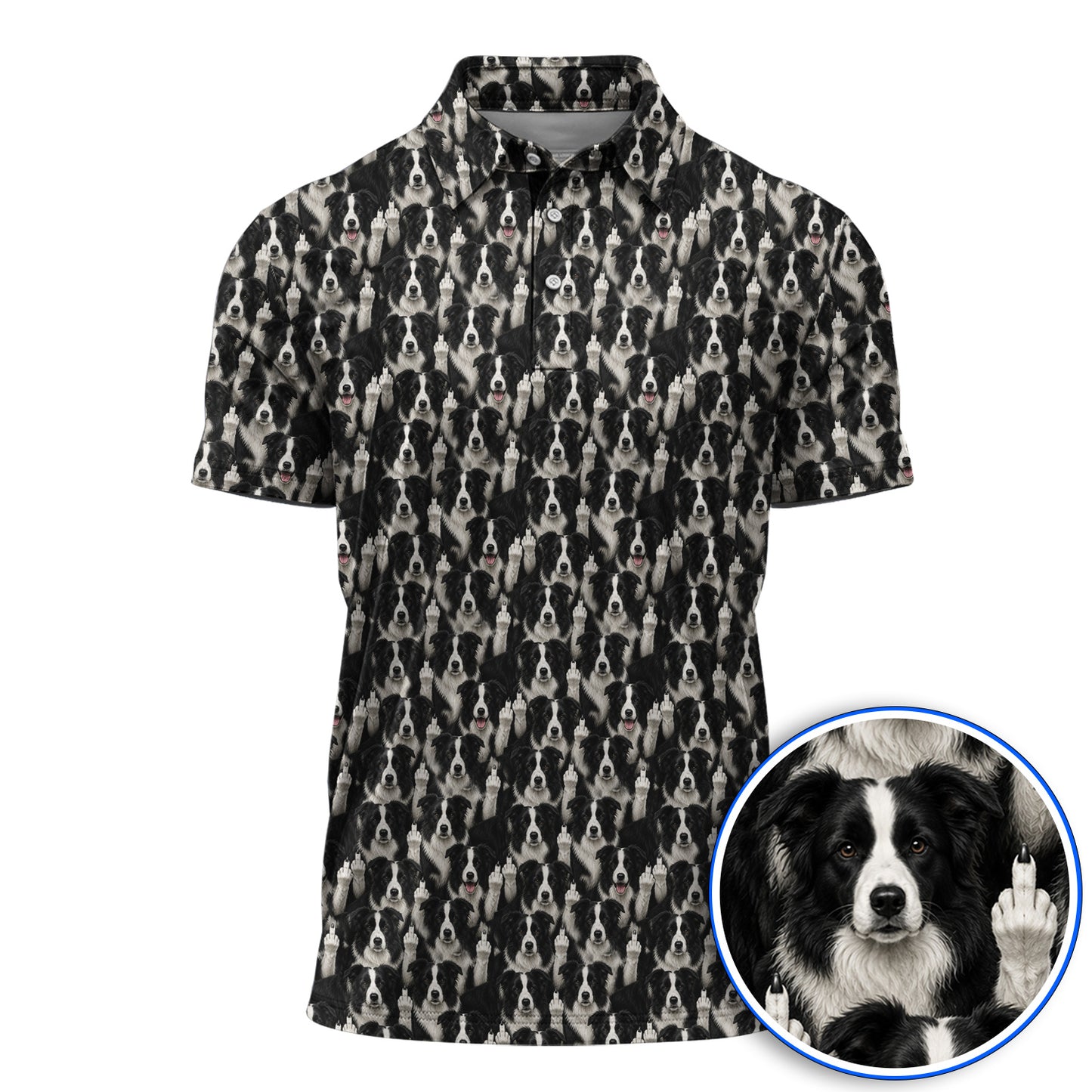 Crayzy Border Collie Golf Shirt, Border Collie Pattern Golf Polos for Golfer, Dog Lovers Golf Gift
