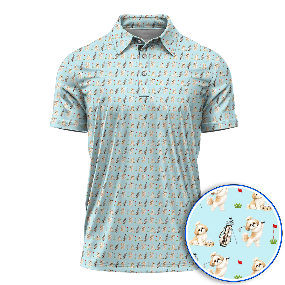 Crazy Shih Tzu Golf Shirt, Cute Shih Tzu Pattern Golf Polos, Golf Gift For Golfer
