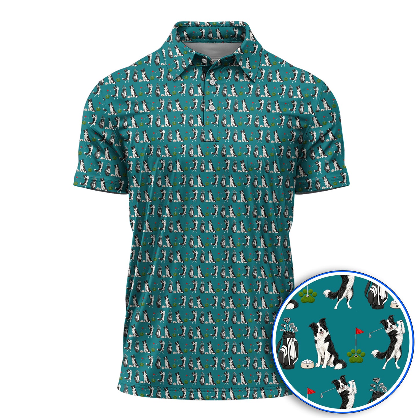 Border Collie Golf Polos, Border Collie Pattern Golf Shirt for Dog Lovers, Funny Golf Gift for Golfer