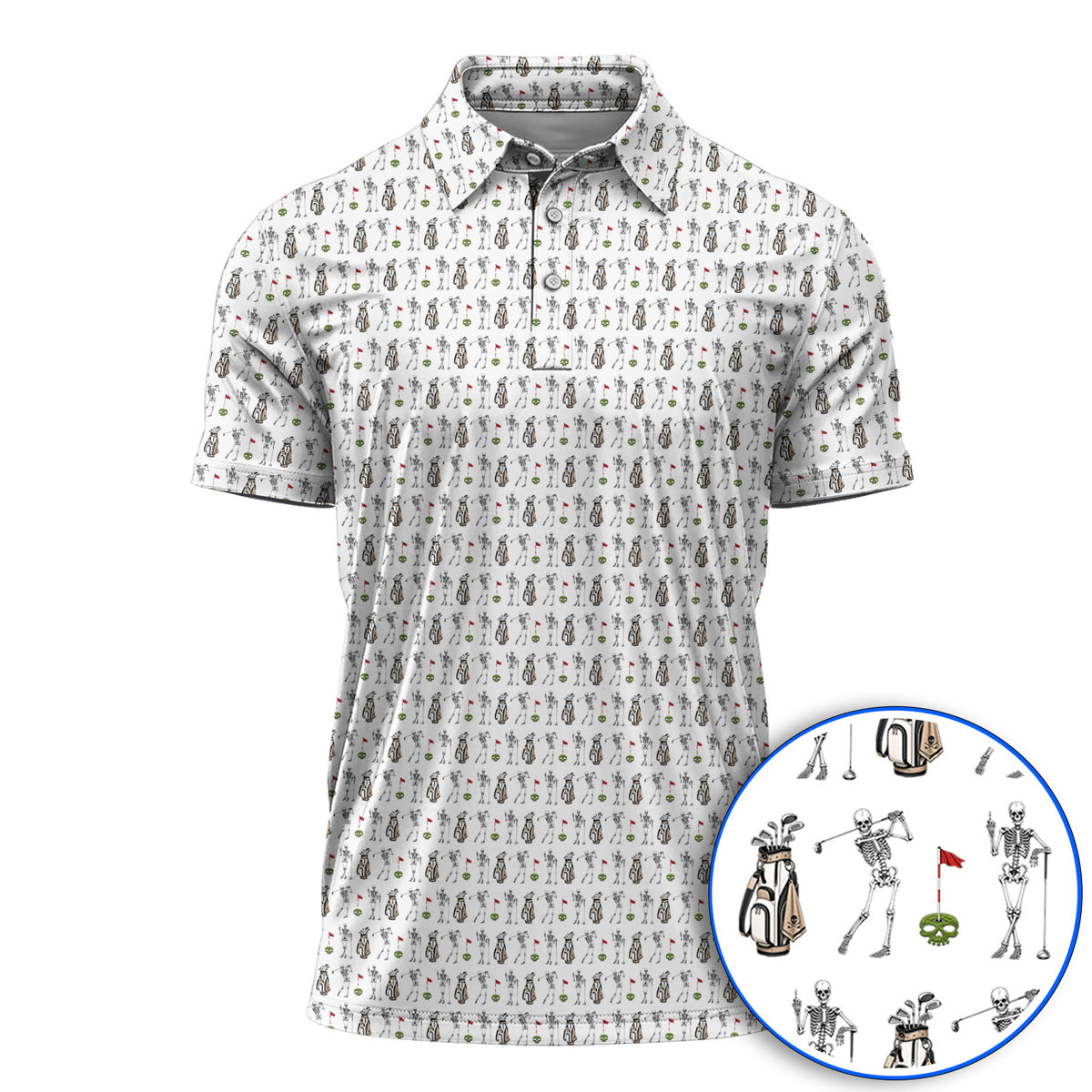 Skeleton Pattern Golf Polos, Funny Skeleton Golf Shirt, Golf Gift For Golfer