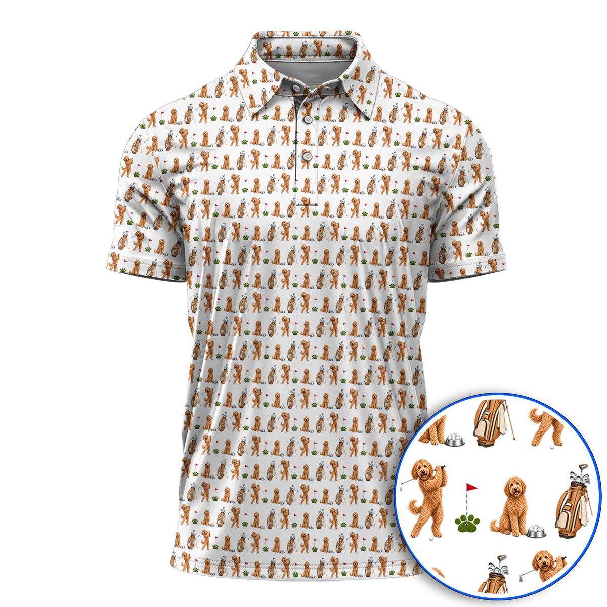 Goldendoodle Golf Polos, Dog Pattern Golf Shirt, Funny Golf Gift For Golfers