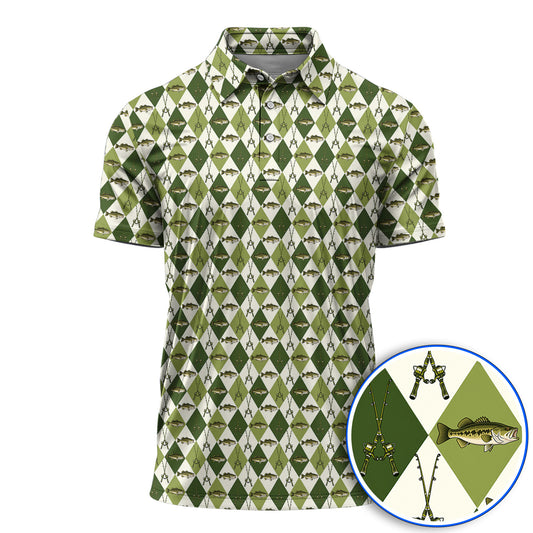 Bass Fishing Golf Polos, Fishing Bass & Rod Pattern Golf Shirt, Crazy Golf Gift For Golfers