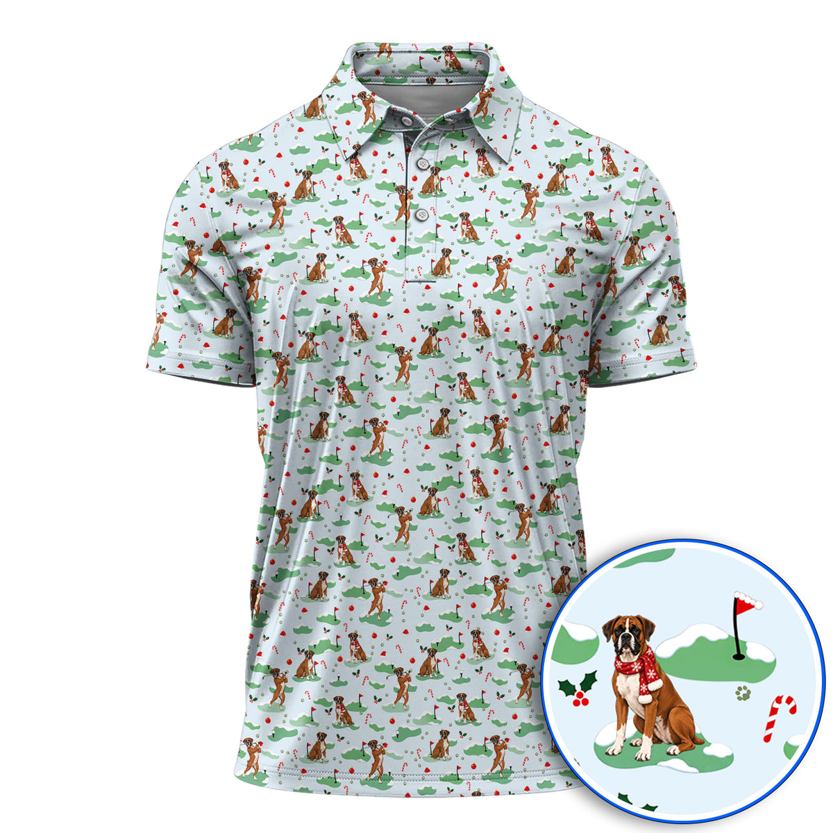 Funny Boxer Christmas Golf Shirt, Xmas Boxer Dog Pattern Golf Polos, Golf Gift For Golfer