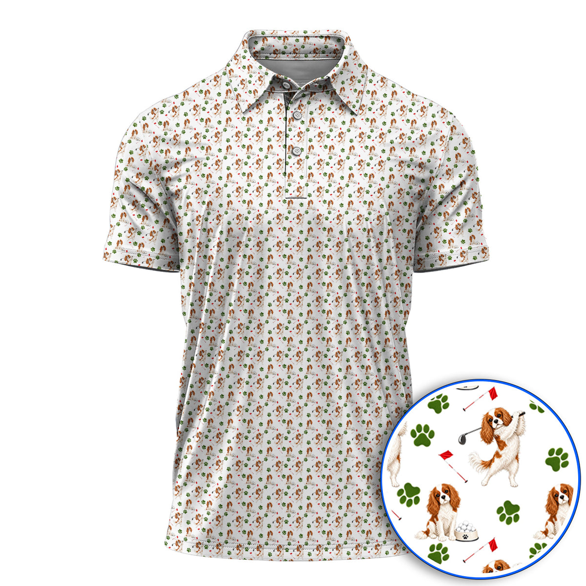 Crazy Cavalier King Charles Spaniel Golf Polos, Funny Cavalier Golf Shirt, Golf Gift For Golfer
