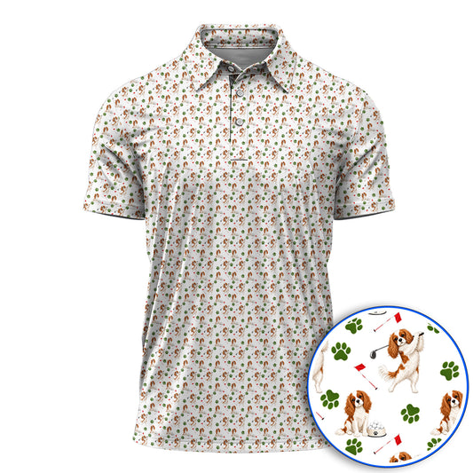 Crazy Cavalier King Charles Spaniel Golf Polos, Funny Cavalier Golf Shirt, Golf Gift For Golfer