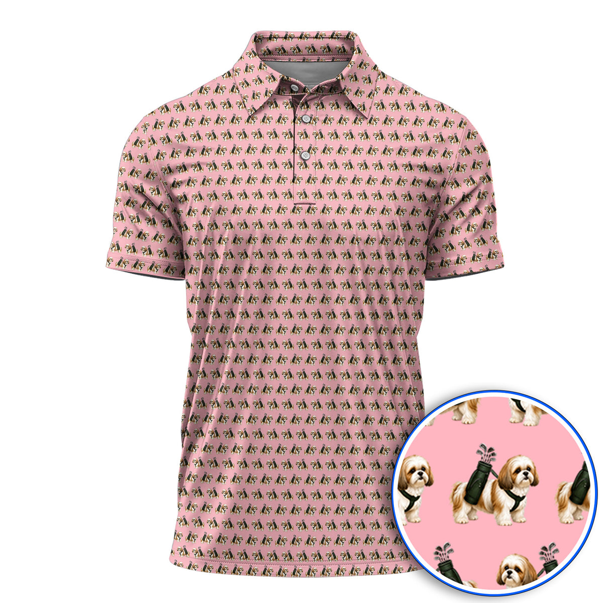 Shih Tzu Golf Polos, Cute Shih Tzu Pattern Golf Shirt, Golf Gift For Golfer
