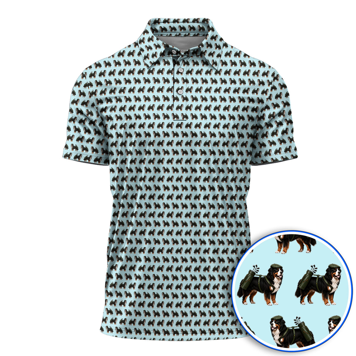 Funny Bernese Mountain Golf Pattern Polos, Bernese Golf Shirt For Dog Lover, Golf Gift For Golfer