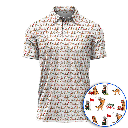 Merry Woofmas German Shepherd Golf Shirt, Christmas Dog Pattern Golf Polos, Xmas Golf Gift For Dog Lovers