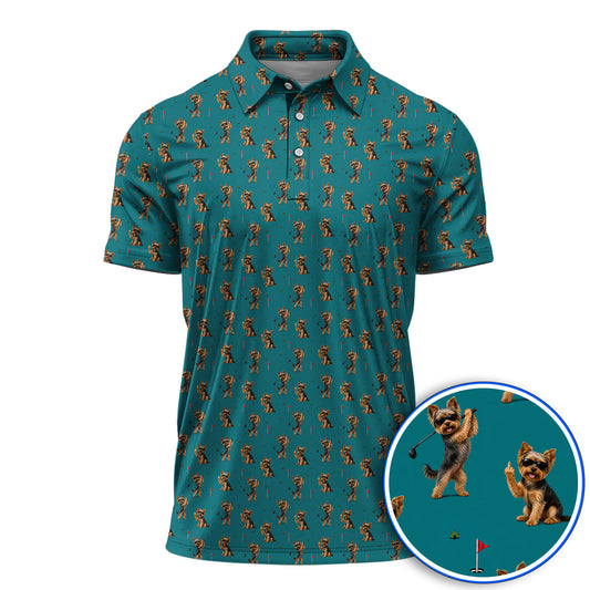 Funny Yorkshire Terrier Golf Polos, Cool Yorkie Pattern Golf Shirt, Gift For Golf Lovers