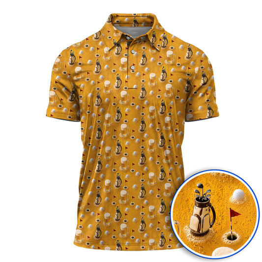 Crazy Golf And Beer Pattern Polos, Beer Lover Golf Shirt, Golf Gift For Golfer