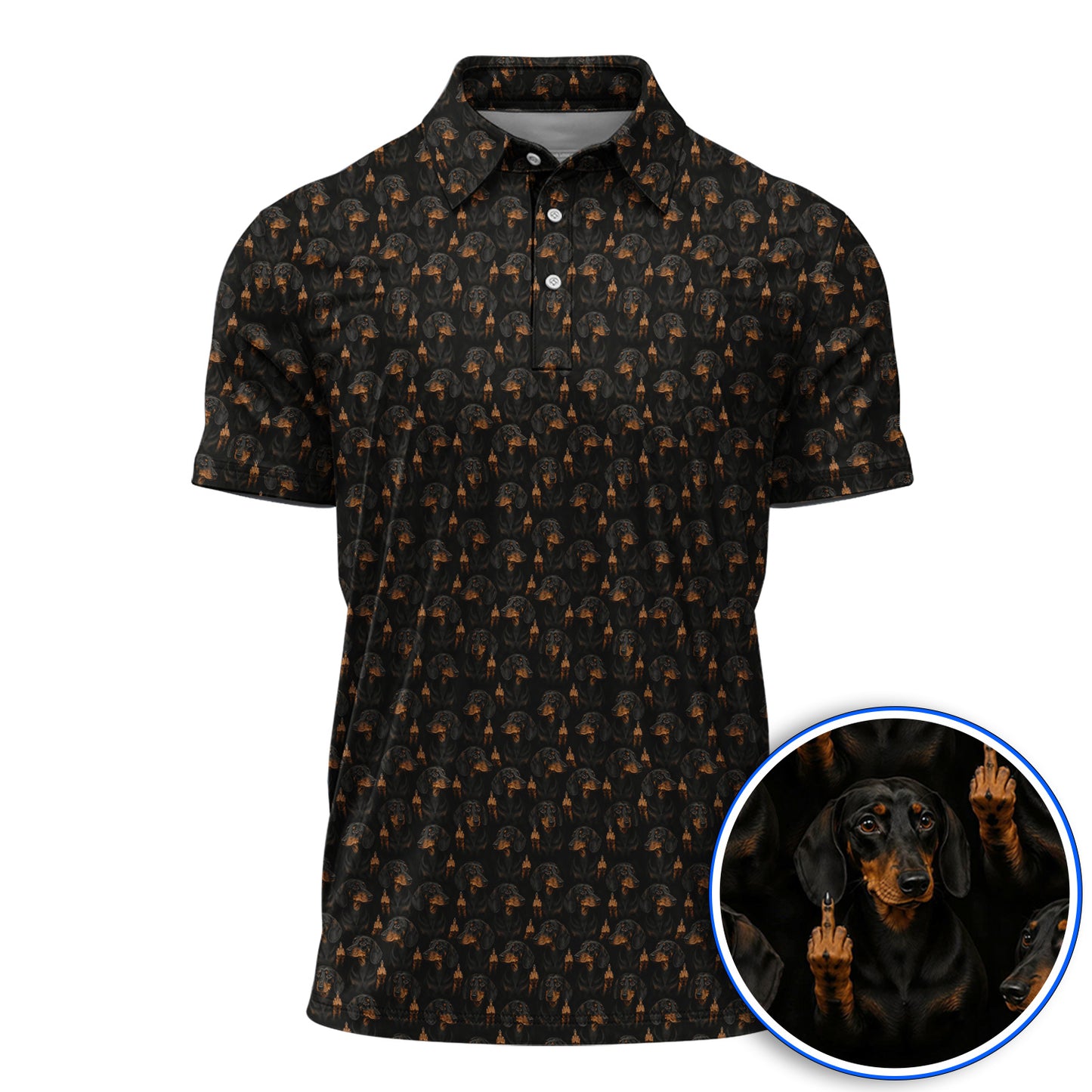 Funny Dachshund Golf Polos, Wiener Dog Pattern Golf Shirt, Crazy Dog Dad Golf Apparel