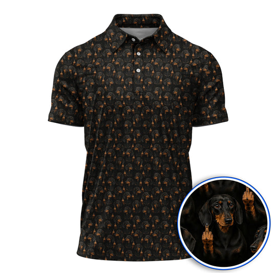Funny Dachshund Golf Polos, Wiener Dog Pattern Golf Shirt, Crazy Dog Dad Golf Apparel