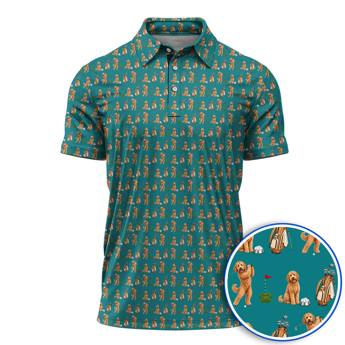 Goldendoodle Golf Polos, Dog Pattern Golf Shirt, Funny Golf Gift For Golfers