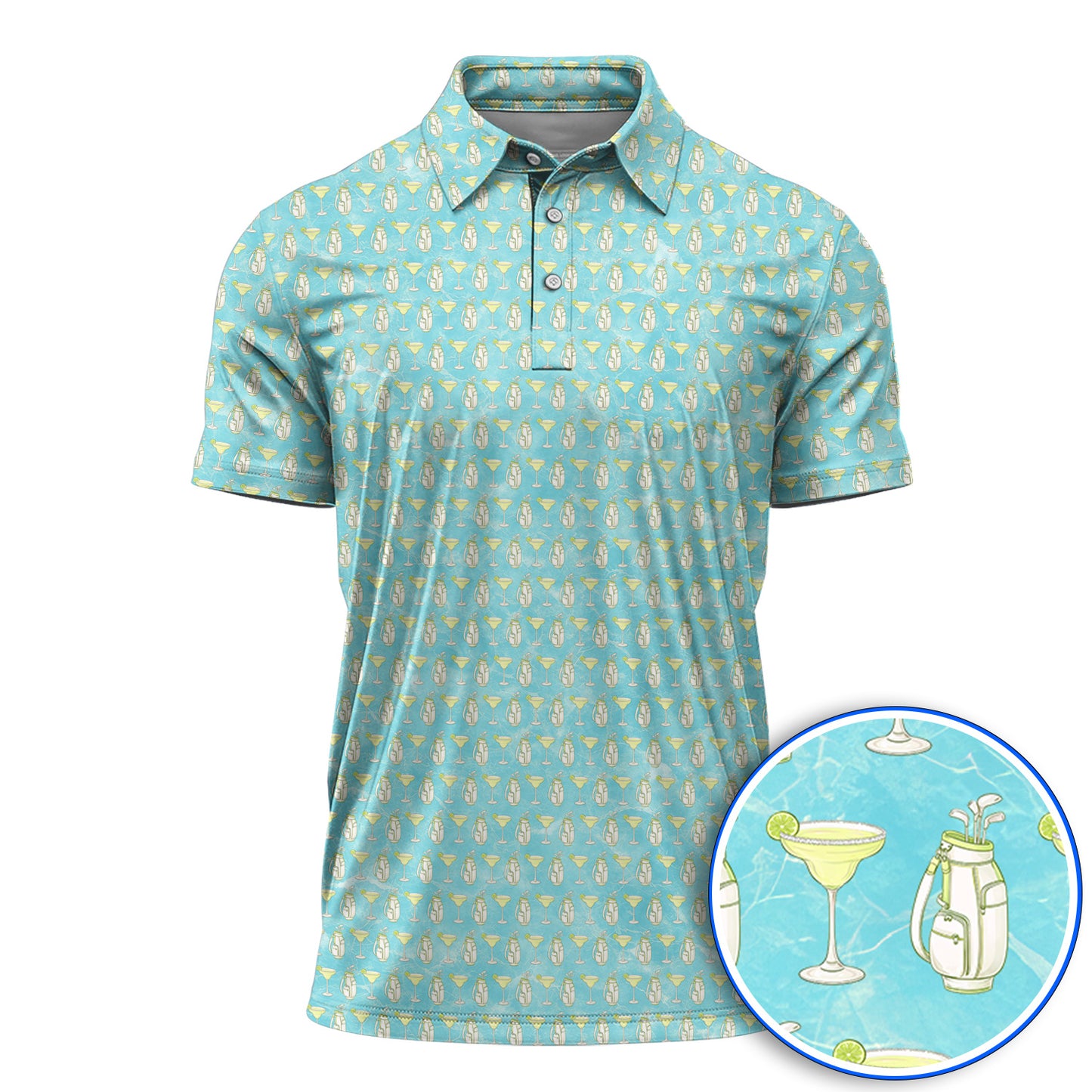 Golf & Margarita Pattern Golf Polos, Margarita Cocktail Golf Shirt, Crazy Golf Gift For Golfer