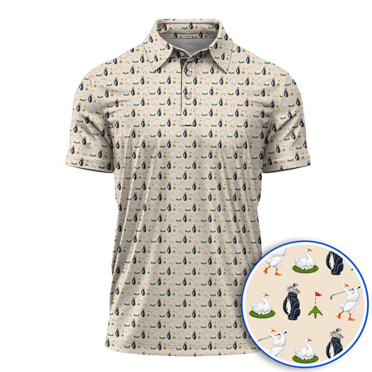 Funny Goose Golf Polos, Teal Goose & Golf Pattern Shirt, Golf Apparel Gift For Golfer