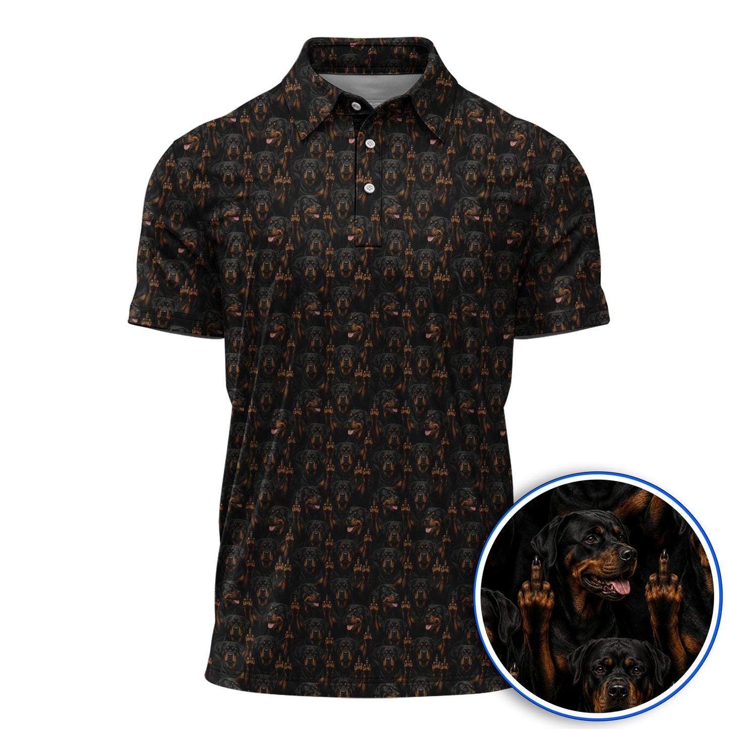 Rottweiler Middle Finger Golf Polos, Funny Rottweiler Pattern Golf Shirt, Golf Gift For Golfer