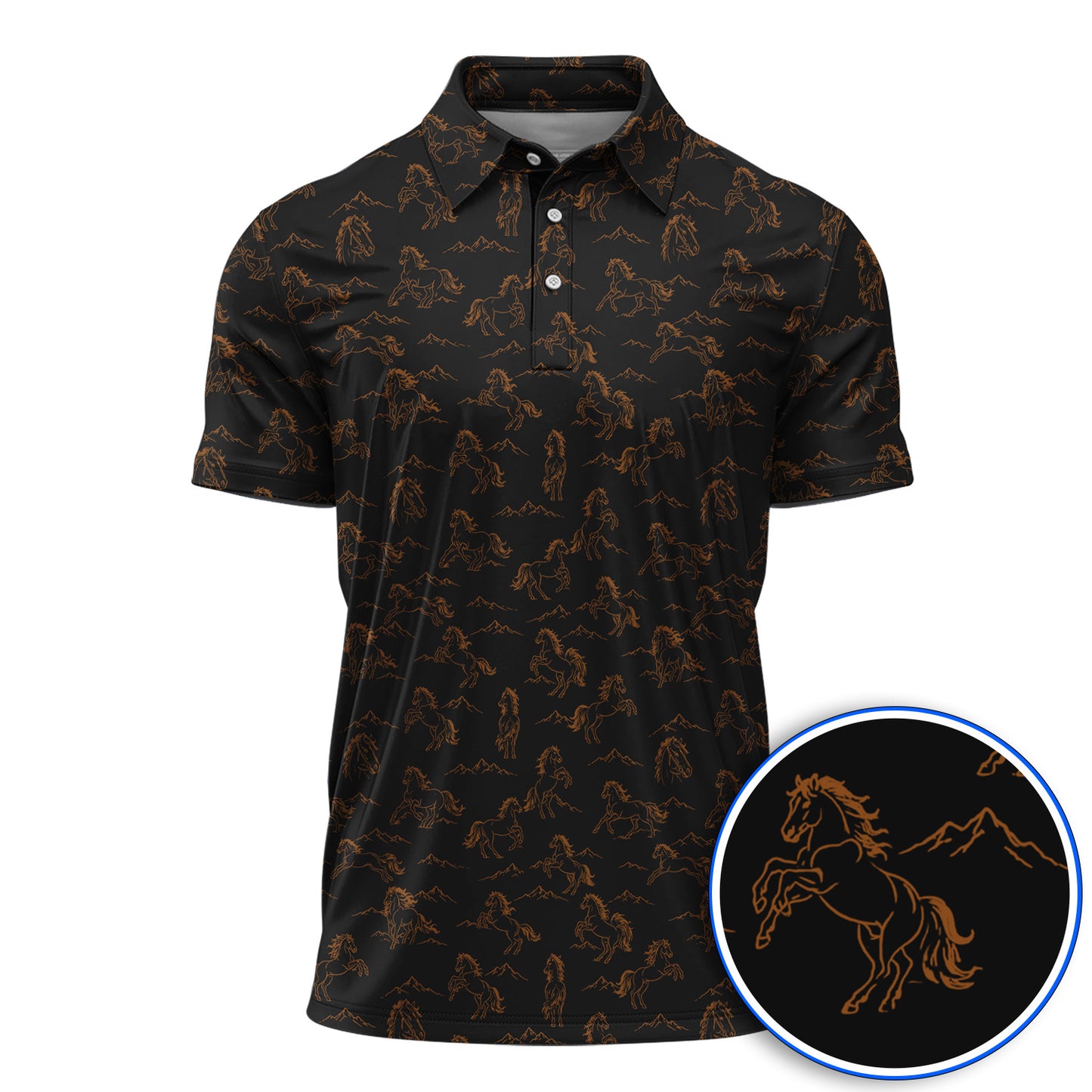 Crazy Horse Golf Pattern Shirt, American Quarter Horse Golf Polos, Western Horse Gift for Golfers