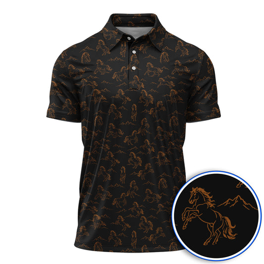Crazy Horse Golf Pattern Shirt, American Quarter Horse Golf Polos, Western Horse Gift for Golfers