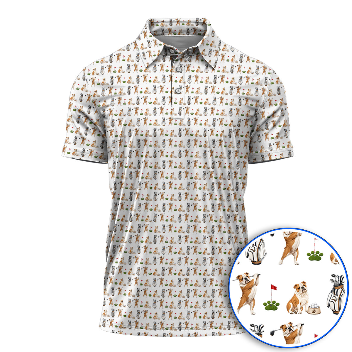 Bulldog Golf Pattern Polos, English Bulldog Golf Shirt, Funny Dog Golf Gift