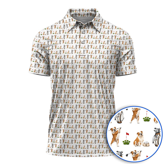 Bulldog Golf Pattern Polos, English Bulldog Golf Shirt, Funny Dog Golf Gift