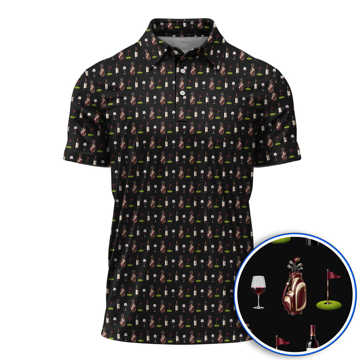 Wine & Golf Polos, Vintage Red Wine Pattern Golf Shirt , Crazy Golf Gift For Golfers