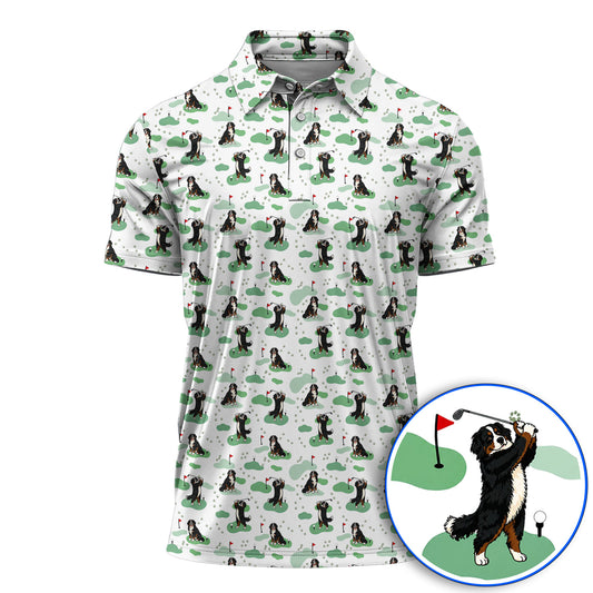 Bernese Mountain Pattern Golf Polos, Bernese Mountain Golf Shirt Fot Golfer, Funny Dog Golf Gift