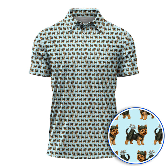Yorkie Golf Pattern Golf Polos, Yorkshire Terrier Golf Shirt, Golf Gift For Golfer