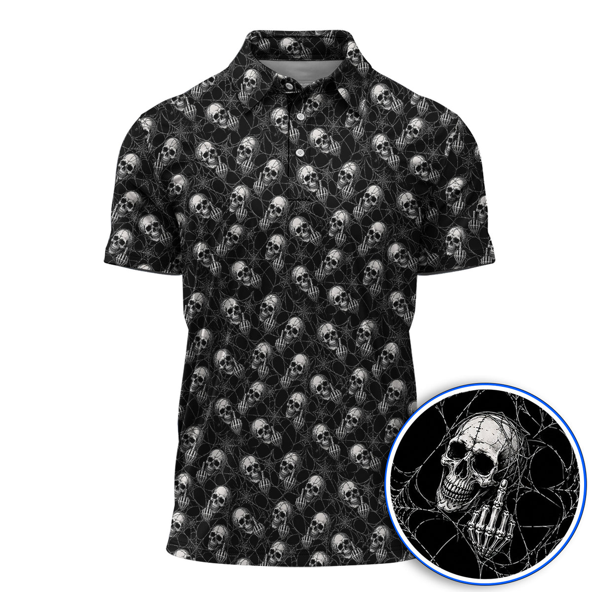 Crazy Skull Pattern Golf Polos, Skeleton Golf Shirt, Unique Golf Gift For Golfer