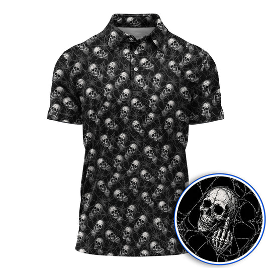 Crazy Skull Pattern Golf Polos, Skeleton Golf Shirt, Unique Golf Gift For Golfer