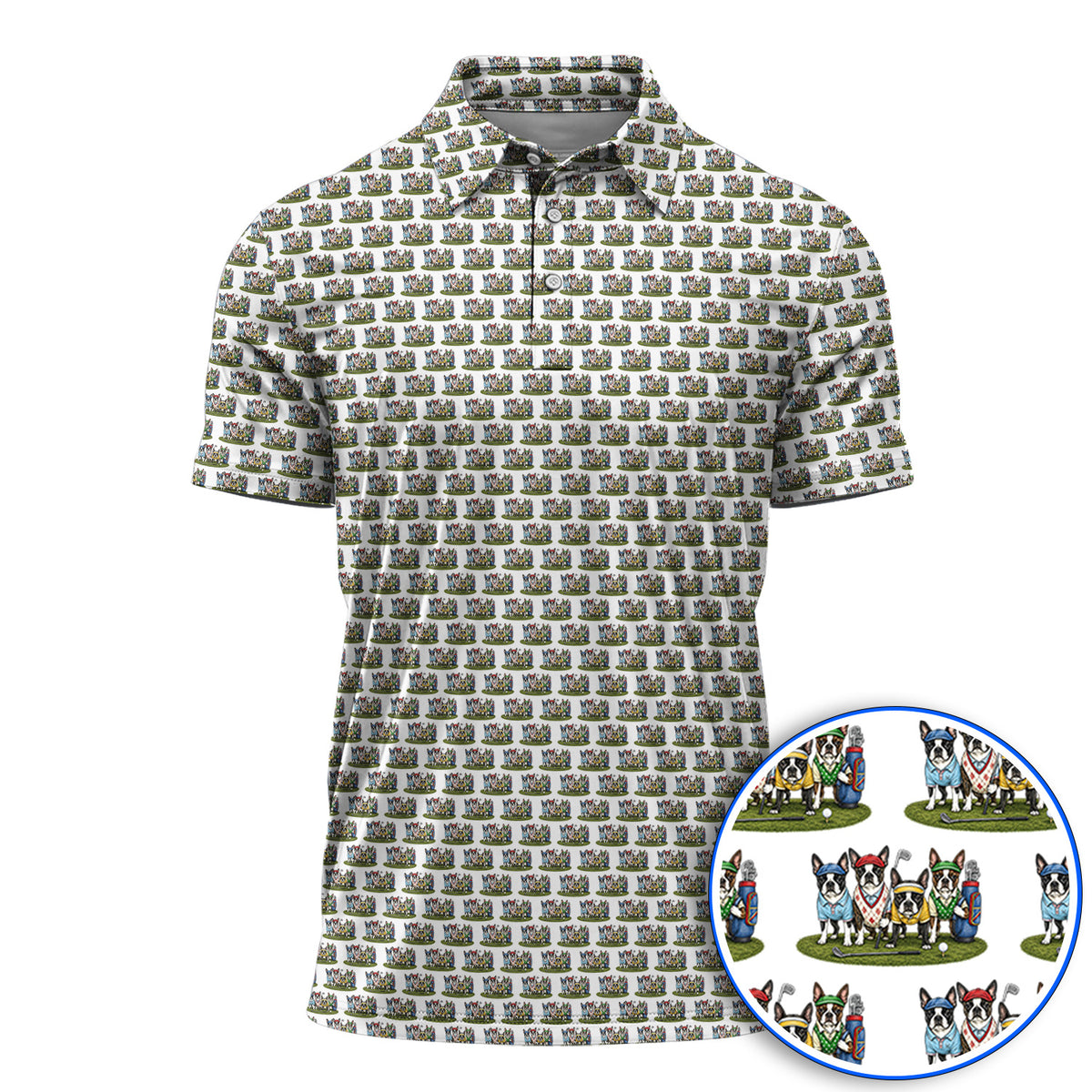 Boston Terrier Golf Pattern Polos, Funny Golfing Boston Terrier Shirt, Dog Lover Golf Gift