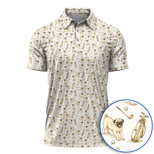 Funny Pug Golf Shirt, Pug Pattern Golf Polos, Crazy Golf Gift For Golfer