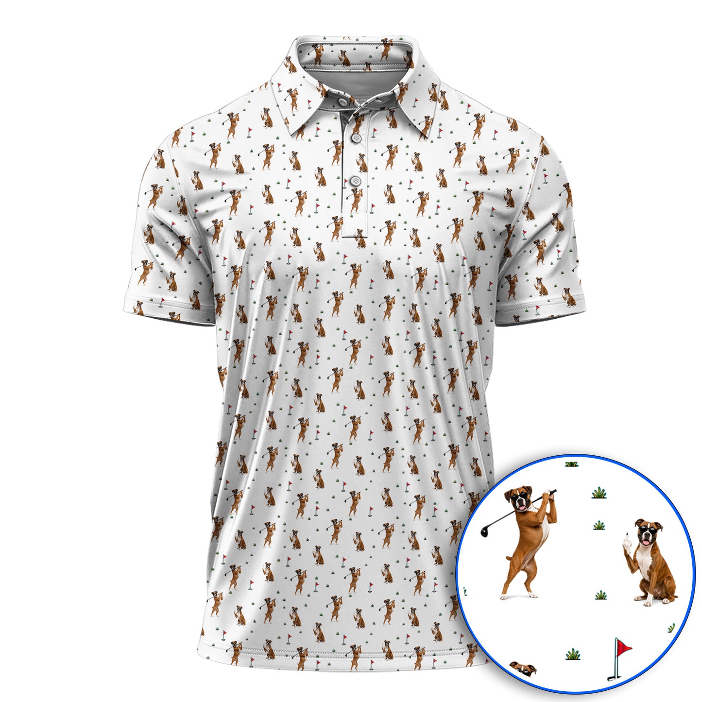 Funny Boxer Golf Swing Shirt, Boxer Golf Pattern Golf Polos for Dog Lovers, Golf Gift For Golfer