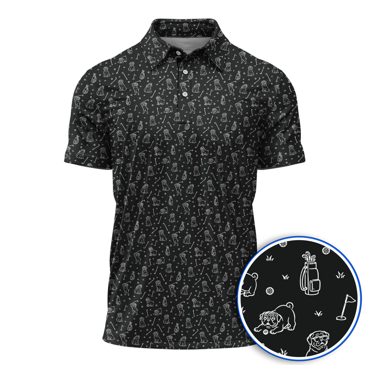 Crazy Pug Golf Shirt, Pug Pattern Golf Polos For Dog Lovers, Golf Gift For Golfers