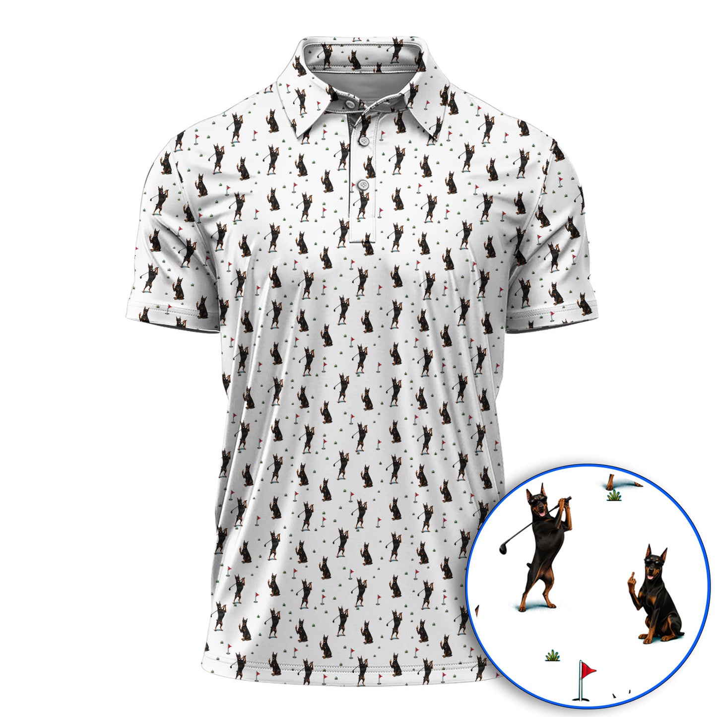 Doberman Golf Polos, Doberman Pattern Golf Shirt, Crazy Golf Gift For Men