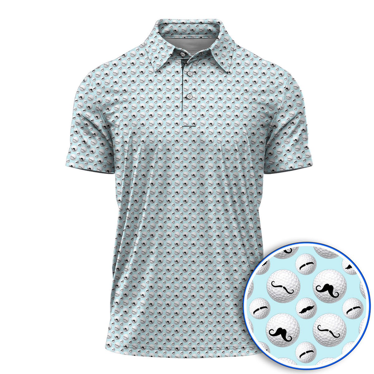 Mustache Golf Ball Polos, Funny Movember Golf Pattern Shirt, Gift for Golfers