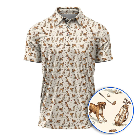 Boxer Autumn Golf Polos, Boxer Pattern Golf Shirt for Dog Lovers, Crazy Golf Gift for Golfers