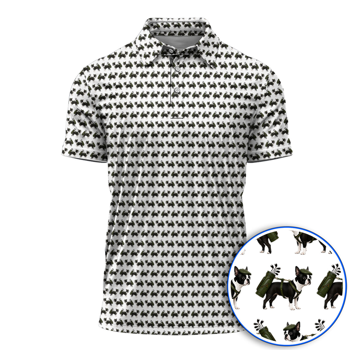Crazy Boston Terrier Pattern Golf Shirt, Boston Terrier Golf Polos, Golf Gift For Golfer