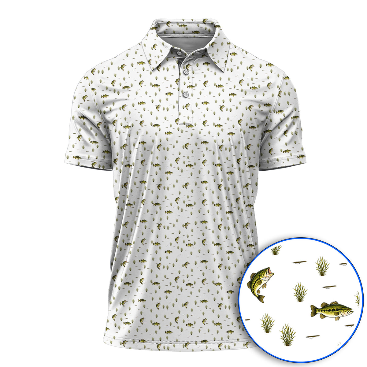 Crazy Bass Fishing Golf Shirt, Largemouth Bass Pattern Golf Polos, Golf Gift For Fishing Enthusiasts